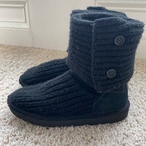 UGG Cardy Black Knit Tall Fold Over Sweater Girls Boots